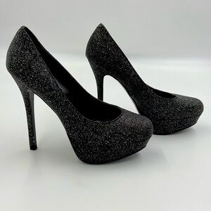 Bakers Melina Black Glitter Platform Stiletto Pump Heels Size 8.5 M Party